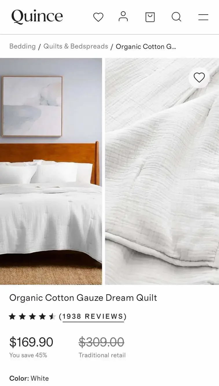Quince K/CK Organic Cotton Gauze Dream Quilt in White